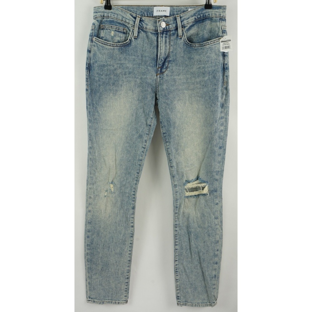 New FRAME Aspen Rips L'Homme Skinny Men's 36 x 32 Light‎ Blue Mid Rise Jeans
